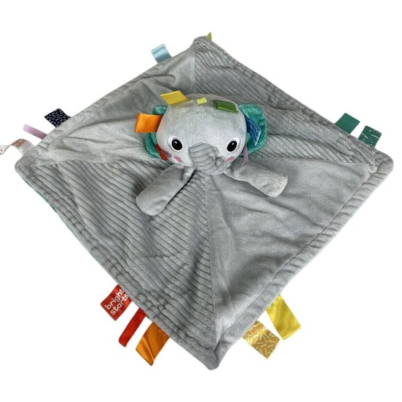Bright Starts Cuddle N Tags 2-Sided Elephant Lovie Blanket Satin Ribbons Sensory - Picture 1 of 10